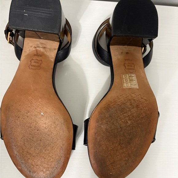 Tory Burch Kira Black Leather Block Heel Sandals Gold Logo 65mm (Size 8.5) - Picture 8 of 9